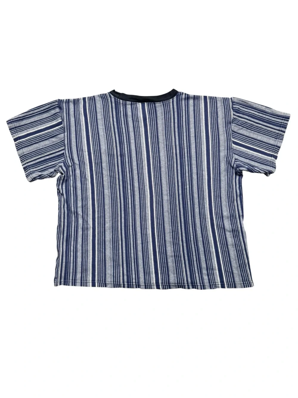 Nike Striped Tee Blue White Embroidered Swoosh Cotton T-Shirt Size Large